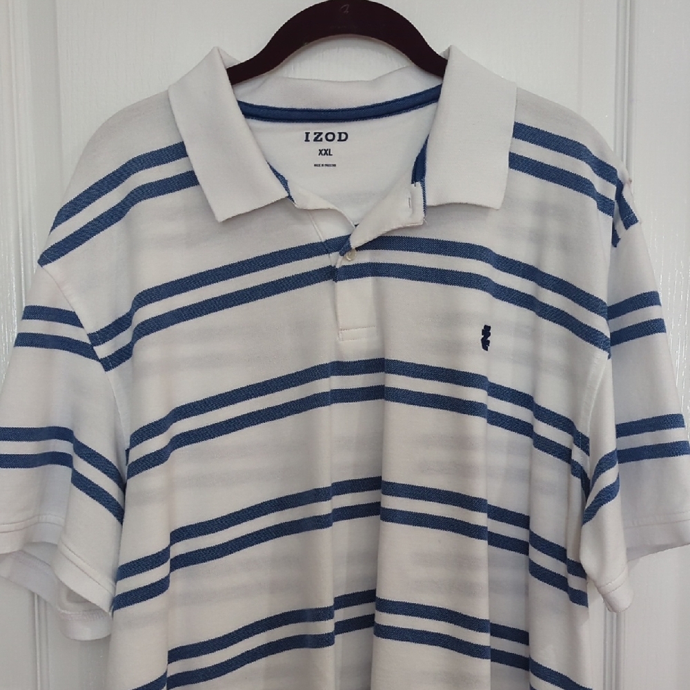 Izod White and Blue Striped Polo